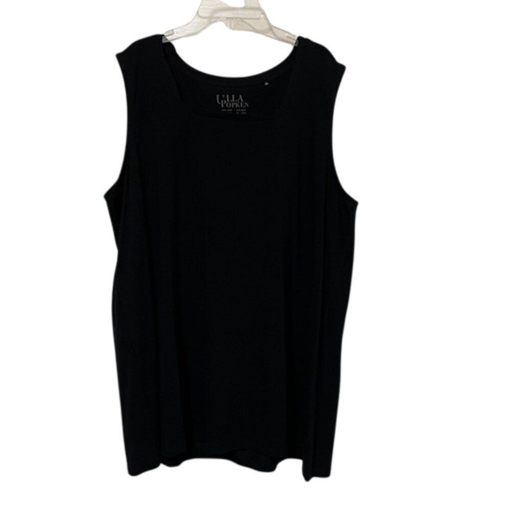 Ulla Popken Plus Size Square Neck Tank Top 20/22 Black Cotton Stretch Basic